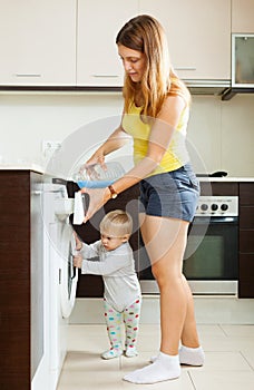 Family using washing machine