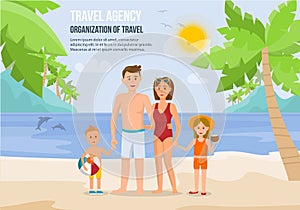 Family Vacation on Beach. Vector Illustration.