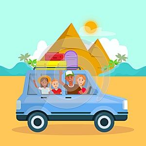 Family Vacation in Egypt Vector Travel Postcard