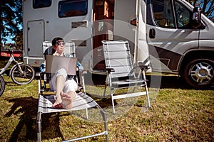 Family vacation travel, holiday trip in motorhome RV