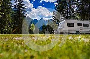 Family vacation travel, holiday trip in motorhome