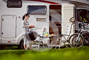 Family vacation travel RV, holiday trip in motorhome, Caravan car Vacation