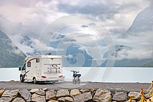 Family vacation travel RV, holiday trip in motorhome, Caravan car Vacation