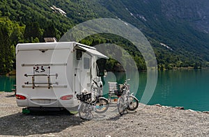 Family vacation travel RV, holiday trip in motorhome, Caravan car Vacation