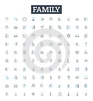 Family vector line icons set. kinship, relatives, clan, folks, lineage, descendants, progeny illustration outline