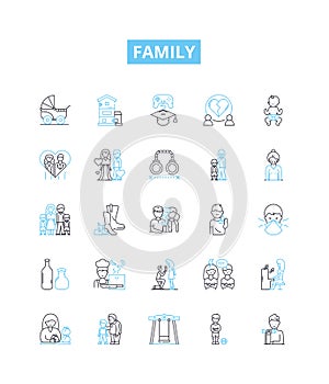 Family vector line icons set. kinship, relatives, clan, folks, lineage, descendants, progeny illustration outline