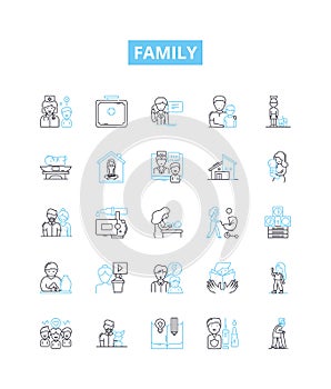 Family vector line icons set. kinship, relatives, clan, folks, lineage, descendants, progeny illustration outline