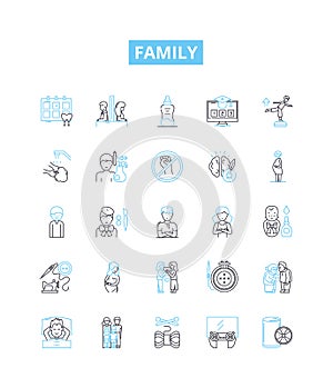 Family vector line icons set. kinship, relatives, clan, folks, lineage, descendants, progeny illustration outline