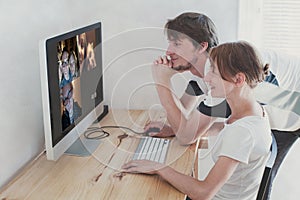 family video chat, adult children talking to parents on video call