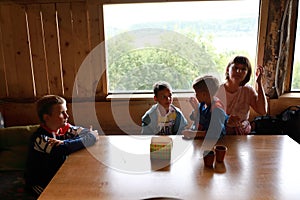 Family waiting food in restaurant