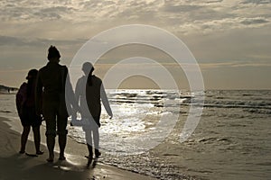 family walk on beach