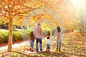 Family walking in an autumn park