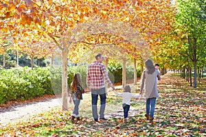 Family walking in an autumn park