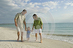 Family walking on beach