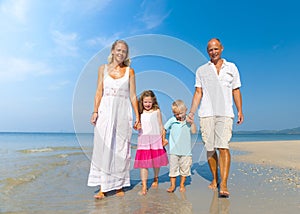 Family Walking Beach Holiday Vacations Concept