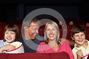 Family Watching Film In Cinema