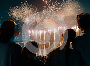 family watching fireworks