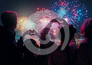 family watching fireworks