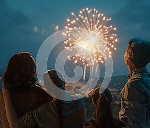 family watching fireworks