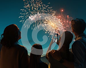 family watching fireworks