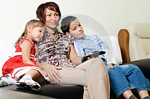 A family watching a tv