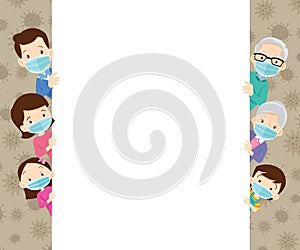 Family wearing a Medical mask to prevent virus background banner