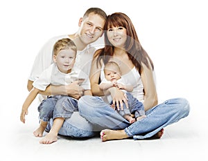 Family on White Background, People Four Persons, Children Parents