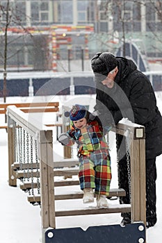 Family at winter playground