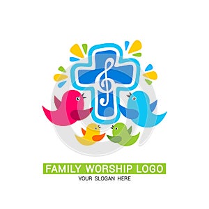 Family worship logo. The family glorifies God, sings to Him glory and praise