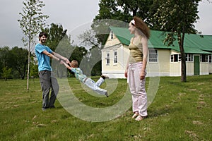 Family in yard