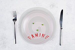 Famine is standing on the plate, food shortage and starving because of the war and inflation, political issue, face