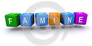 Famine word block on white