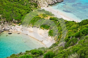 Famous 2 side Porto Timoni beach, Corfu, Greece