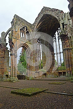 The famous abbey ruins of the monastery at Melrose Scotland