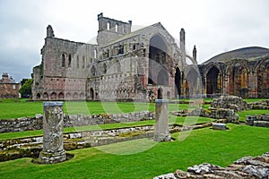 The famous abbey ruins of the monastery at Melrose Scotland