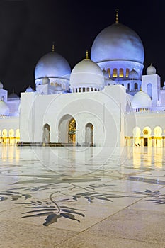 In the famous Abu Dhabi Sheikh Zayed Mosque by night