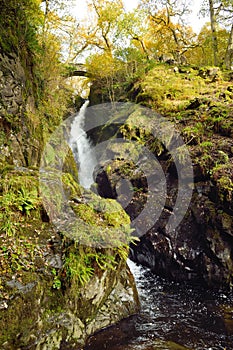 Famous Aira Force waterfall on Aira Beck stream, located in the Lake District, Cumbria, UK