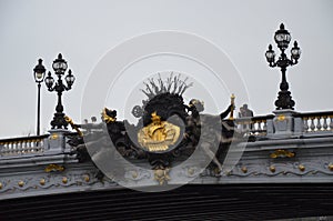 The famous Alexandre III Bridge at sunset in Paris, France