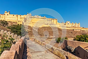 Famous Amber Fort in India, Jaipur, view from the Wall Of Amer