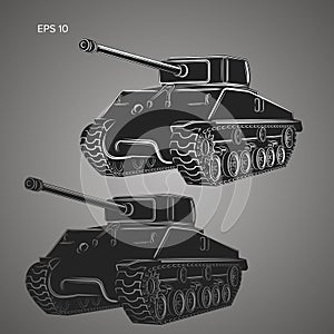 Famous american tank vector illustration. Vintage var machine.