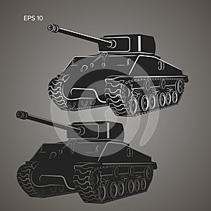 Famous american tank vector illustration. Vintage var machine icon.