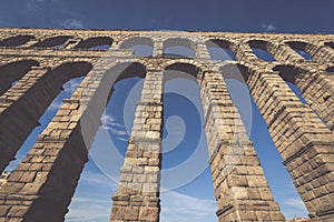 The famous ancient aqueduct in Segovia, Castilla y Leon, Spain