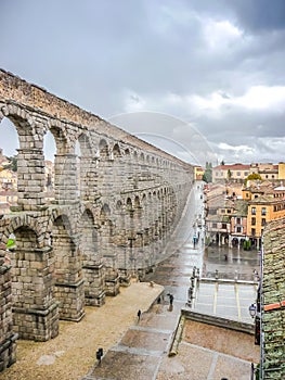 Famous ancient aqueduct in Segovia, Castilla y Leon, Spain photo
