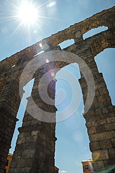 The famous ancient aqueduct in Segovia, Spain