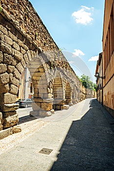 The famous ancient aqueduct in Segovia, Spain