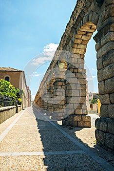 The famous ancient aqueduct in Segovia, Spain