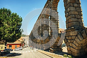 The famous ancient aqueduct in Segovia, Spain