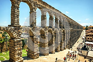 The famous ancient aqueduct in Segovia, Spain