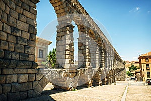 The famous ancient aqueduct in Segovia, Spain