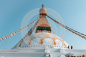 Famous ancient Boudhanath Stupa, also called Boudnath, or Boudha in Kathmandu, Nepal. It is one of the most remarcable